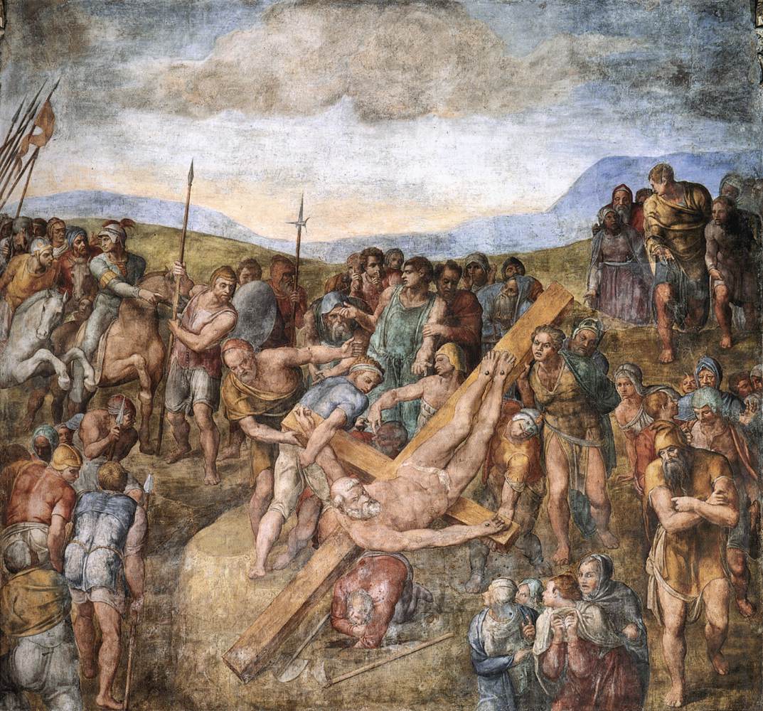 Crucifixion of Saint Peter by Michelangelo Reproduction for Sale - Blue Surf Art