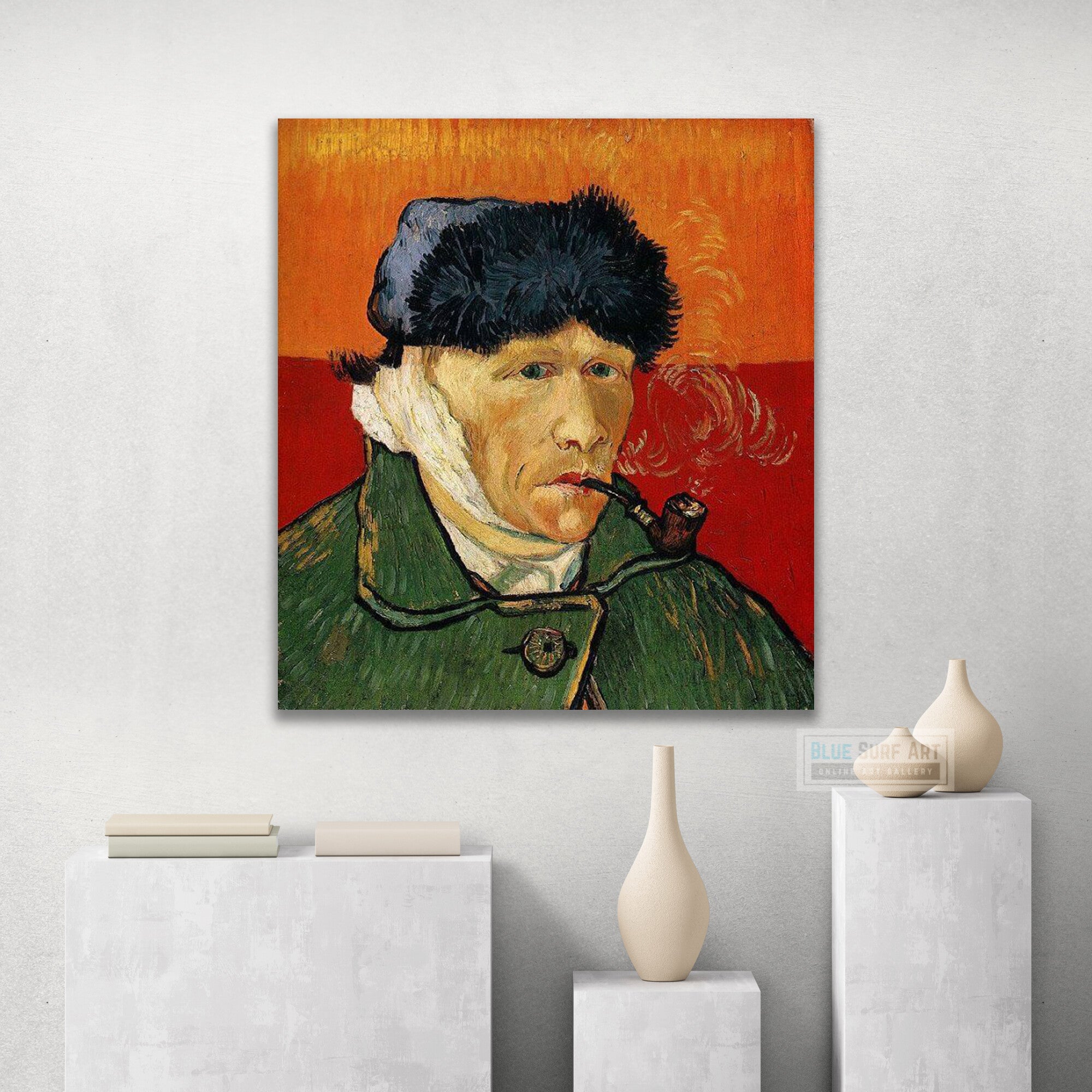Self-Portrait with Bandaged Ear and Pipe by Van Gogh Reproduction for Sale - Blue Surf Art