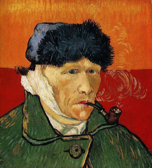 Self-Portrait with Bandaged Ear and Pipe by Van Gogh Reproduction for Sale - Blue Surf Art