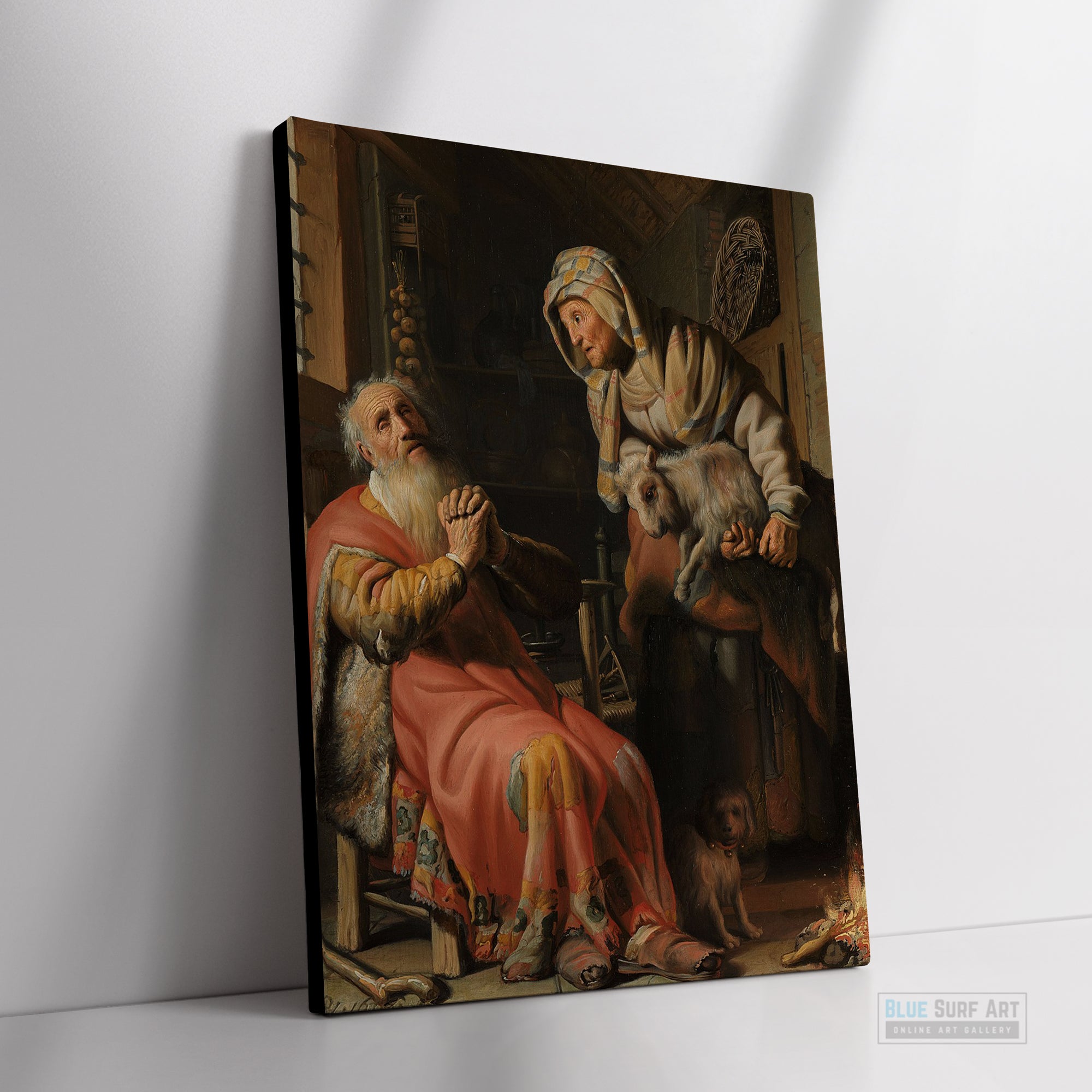 Tobit Accusing Anna of Stealing the Kid Painting by Rembrandt Wall Art Reproduction for Sale by Blue Surf Art - 3