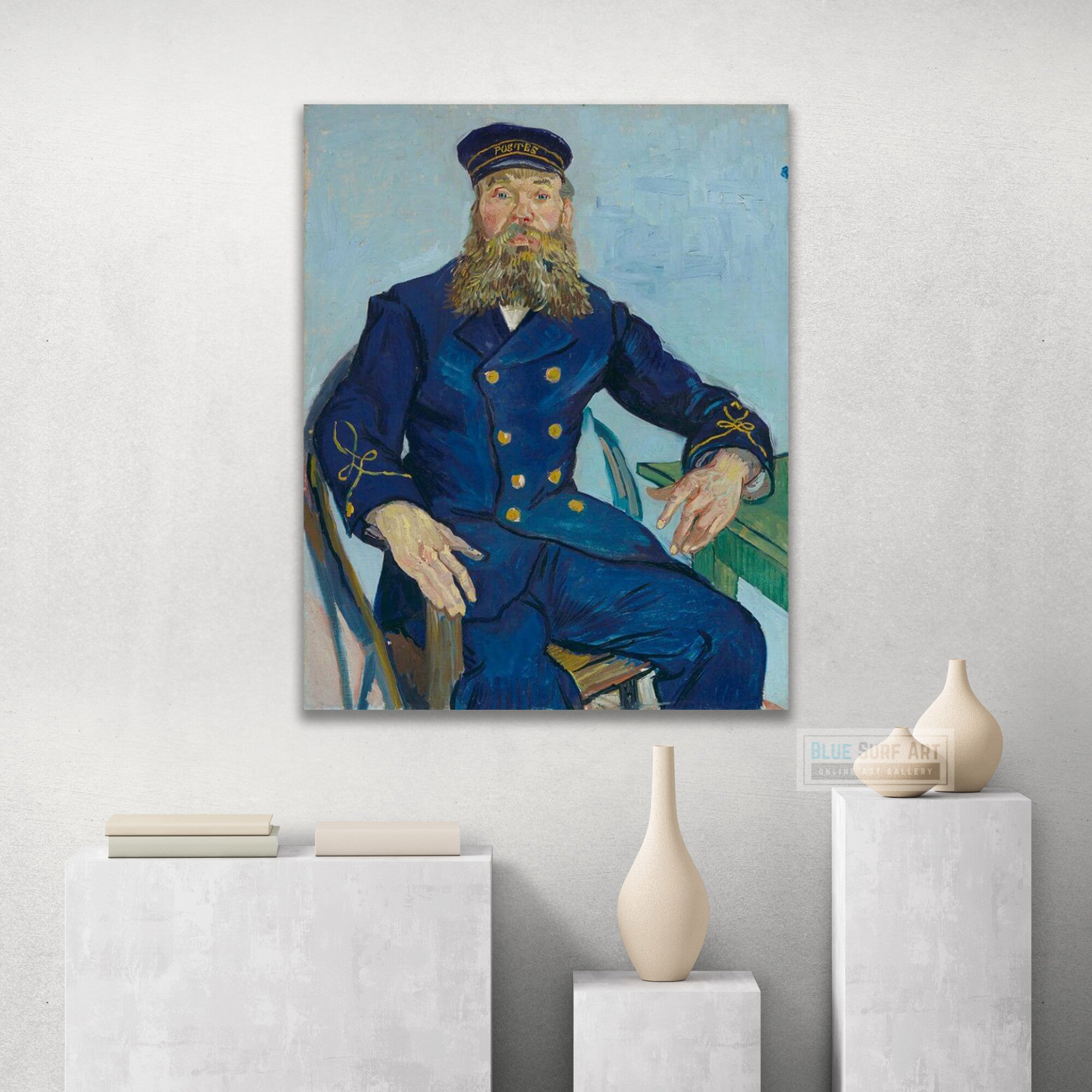 Portrait of the Postman Joseph Roulin by Van Gogh Reproduction for Sale - Blue Surf Art