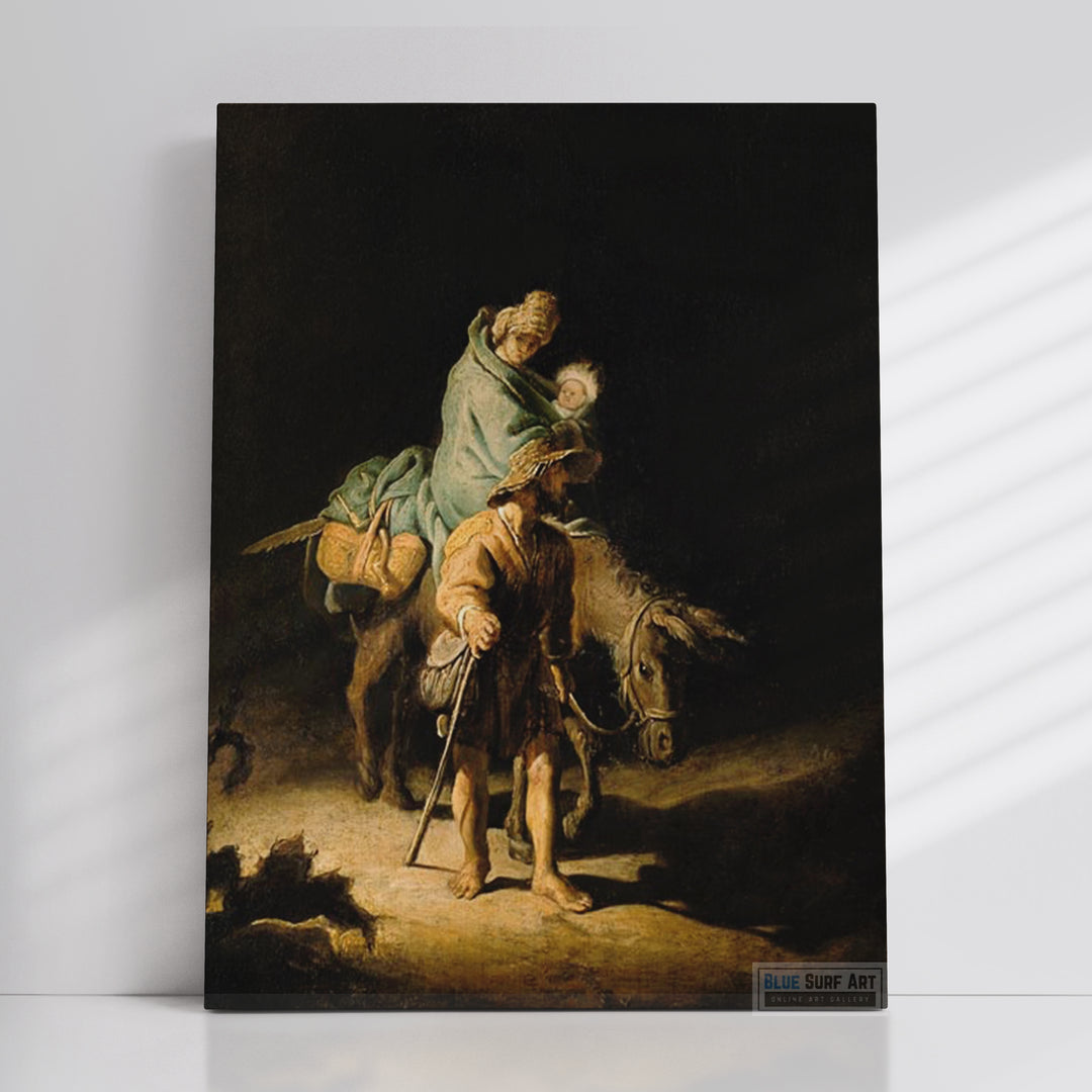 The Flight into Egypt Painting by Rembrandt Wall Art Reproduction for Sale by Blue Surf Art - 1
