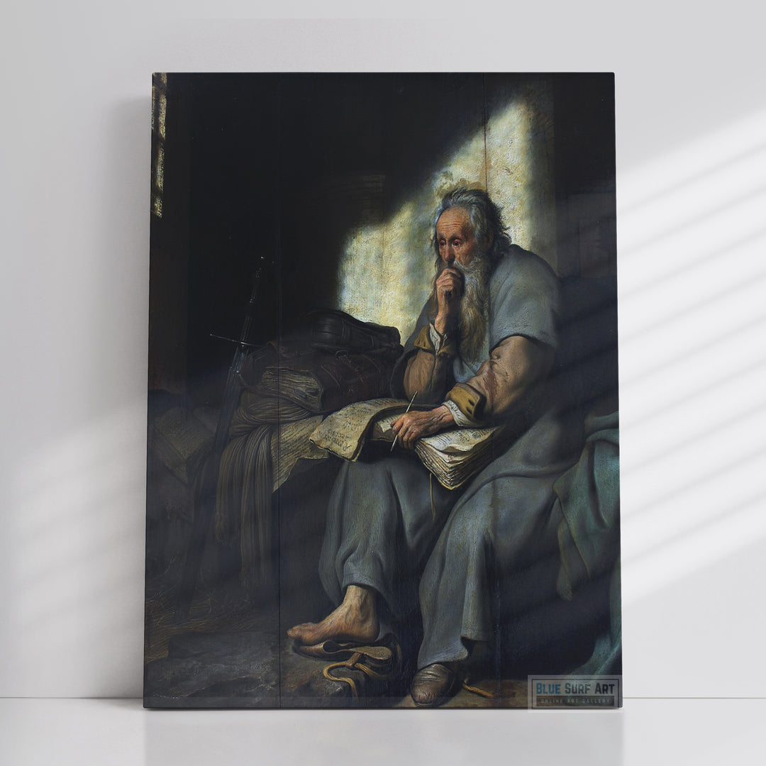 The apostle Paul in Prison Painting by Rembrandt Wall Art Reproduction for Sale by Blue Surf Art - 1
