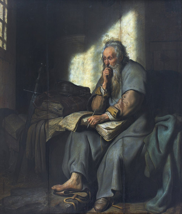 The apostle Paul in Prison Painting by Rembrandt Wall Art Reproduction for Sale by Blue Surf Art