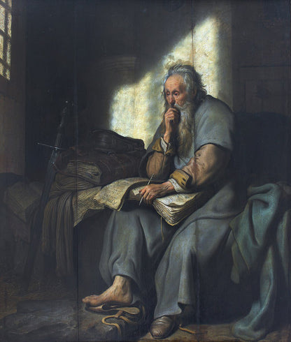 The apostle Paul in Prison Painting by Rembrandt Wall Art Reproduction for Sale by Blue Surf Art