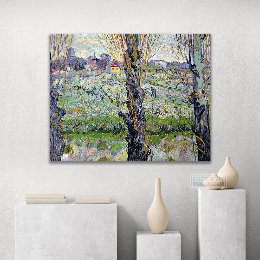  View of Arles, Flowering Orchards by Van Gogh Reproduction for Sale - Blue Surf Art