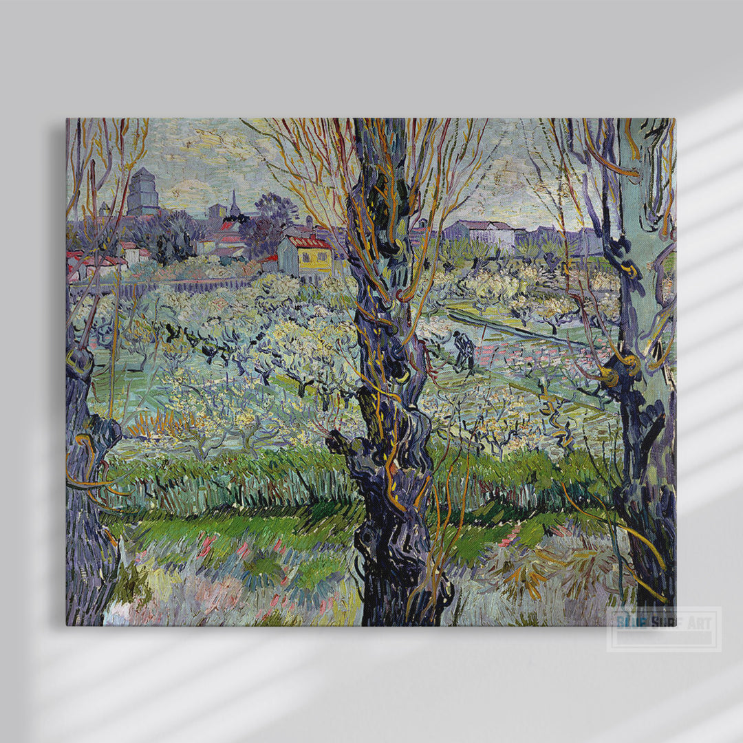  View of Arles, Flowering Orchards by Van Gogh Reproduction for Sale - Blue Surf Art