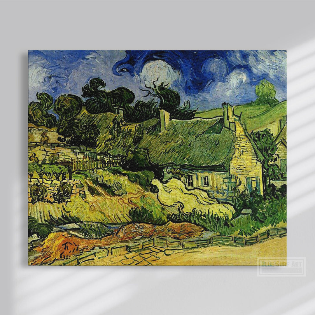 Thatched Cottages at Cordeville by Van Gogh Reproduction for Sale - Blue Surf Art