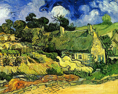 Thatched Cottages at Cordeville by Van Gogh Reproduction for Sale - Blue Surf Art