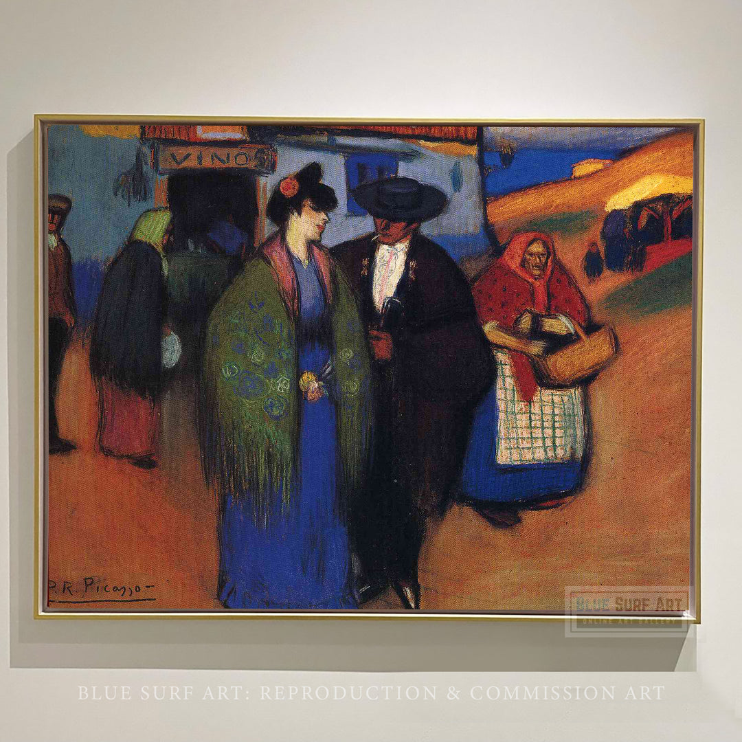 A spanish couple in front of inn by Pablo Picasso, Reproduction for Sale by Blue Surf Art