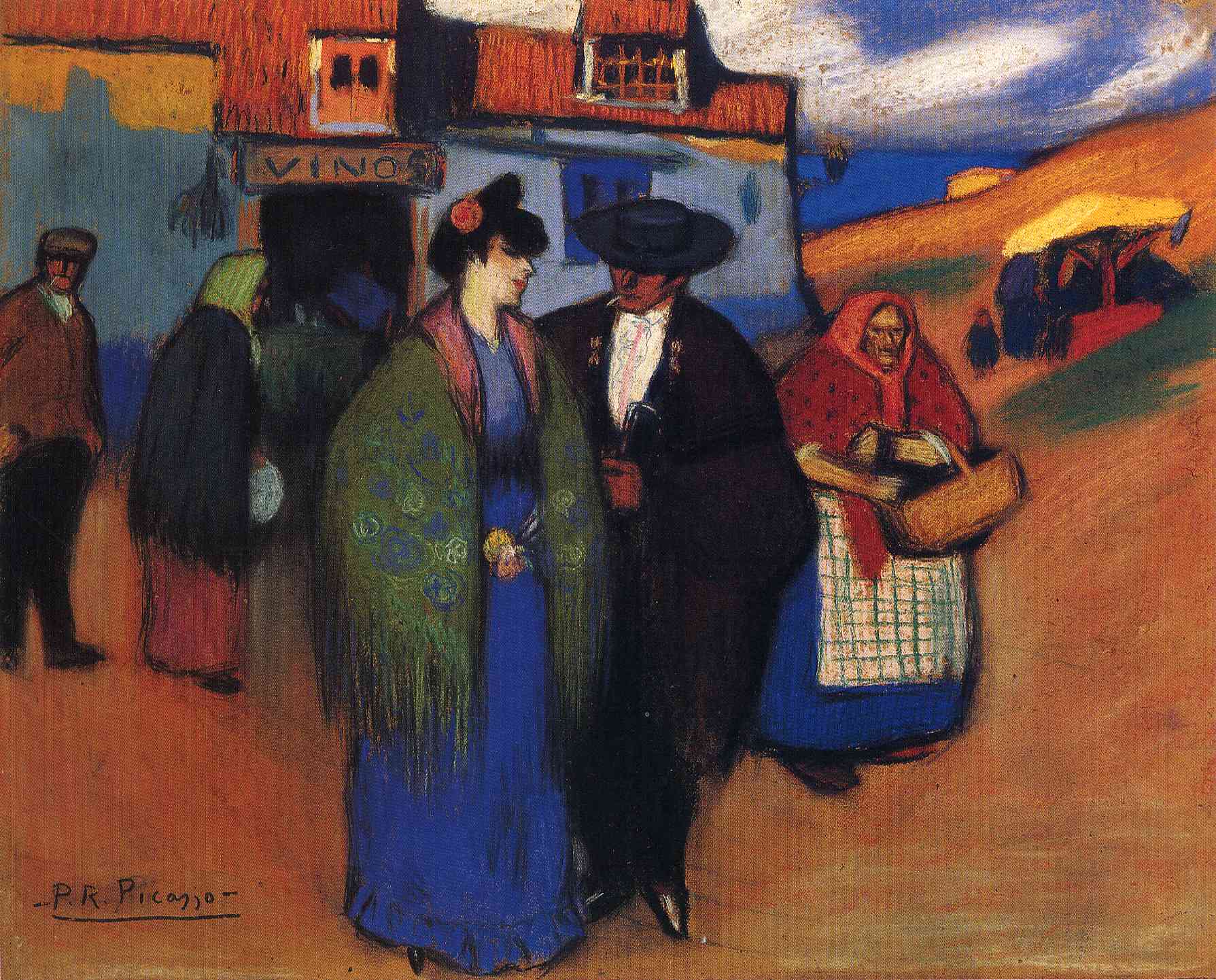 A spanish couple in front of inn by Pablo Picasso Reproduction