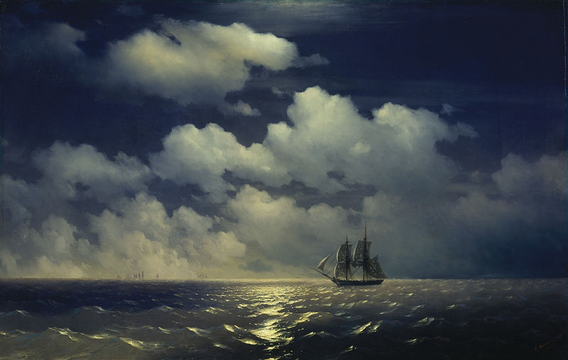 The brig Mercury encounter after defeating two Turkish ships of the Russian squadron Painting by Ivan Aivazovsky Reproduction