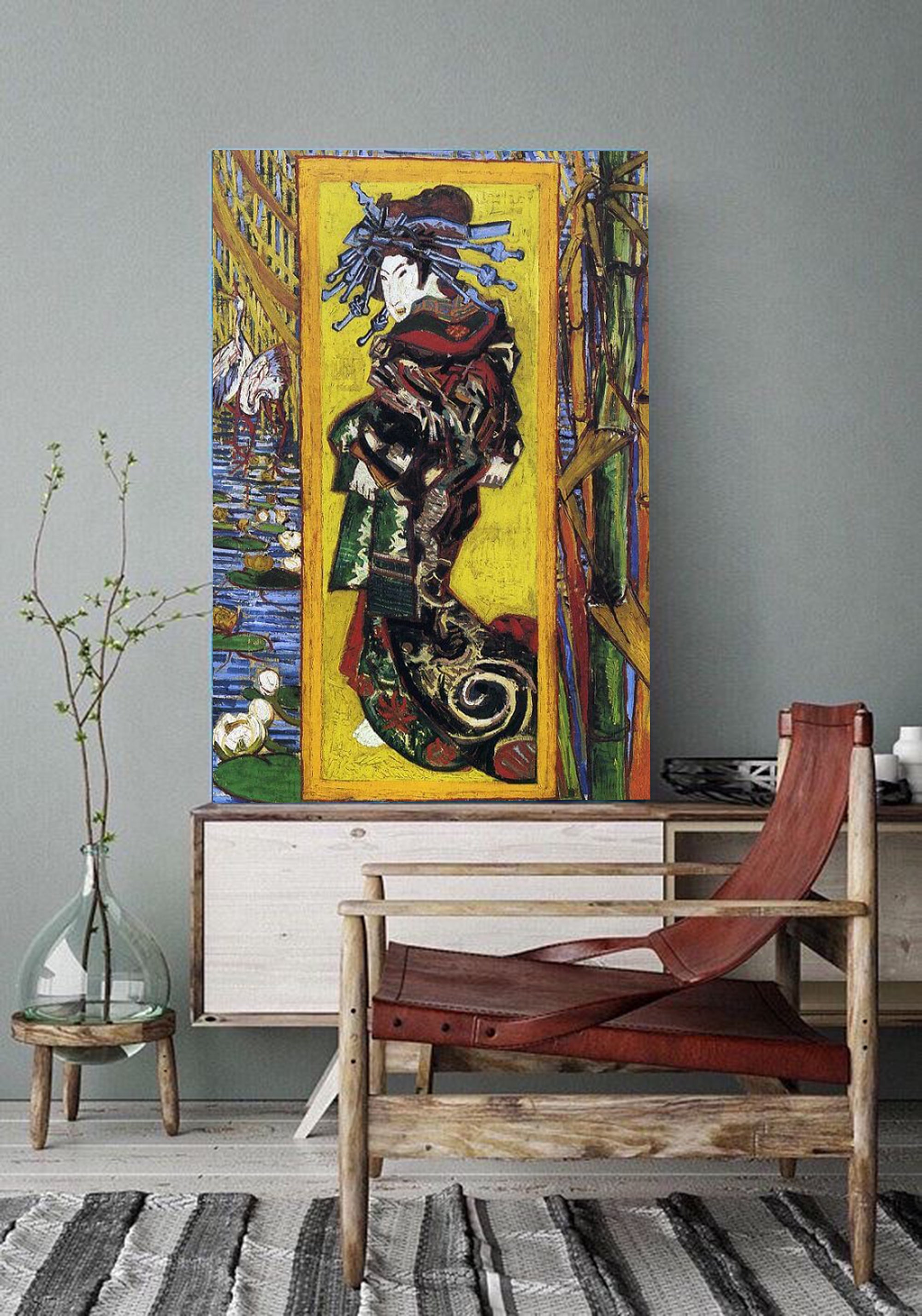 Japonaiserie Oiran by Vincent Van Gogh I Blue Surf Art