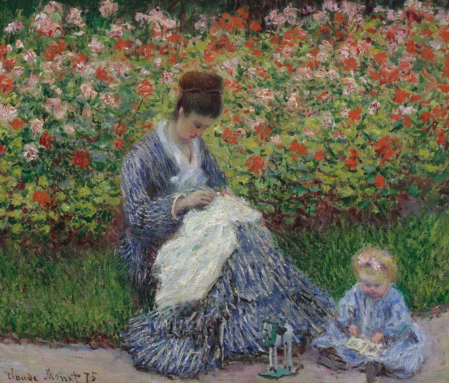 Camille Monet and a Child in the Artist’s Garden in Argenteuil by Claude Monet. Monet artworks, monet reproduction for sale