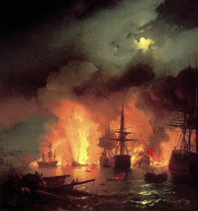 Battle of Çesme at Night Painting by Ivan Aivazovsky Reproduction