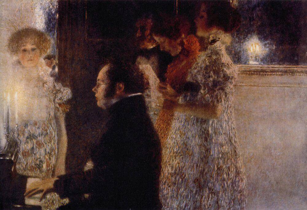 Schubert at the Piano by Gustav Klimt. Reproduction Oil Painting on Canvas. 100% Handmade. High Quality Oil on Canvas. Klimt Artworks