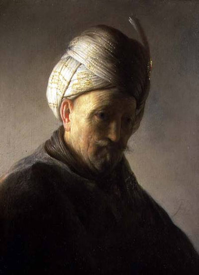 Bust of a Man Wearing a Turban Painting by Rembrandt Reproduction for Sale by Blue Surf Art