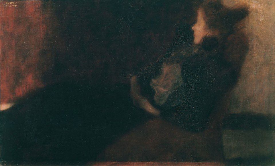 Lady by the Fireplace by Gustav Klimt. Reproduction painting. Oil on canvas.
