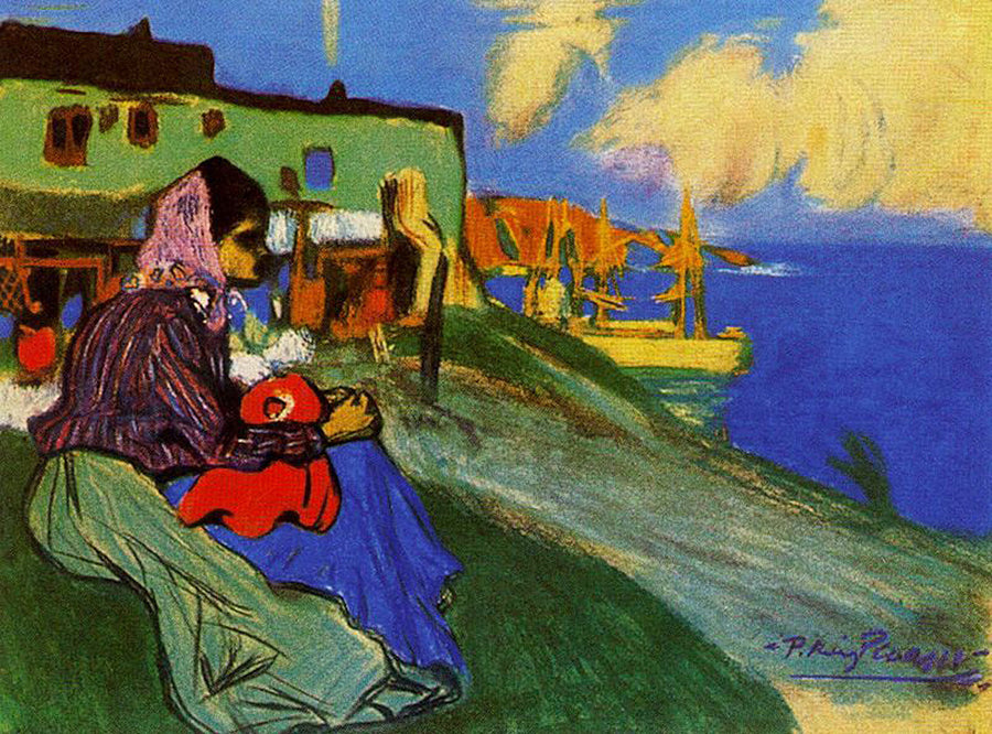Gypsy in front of Musca by Pablo Picasso. Picasso artworks, Picasso wall art, Picasso canvas art, Picasso reproduction for sale, Picasso oil painting on canvas, Blue Surf Art