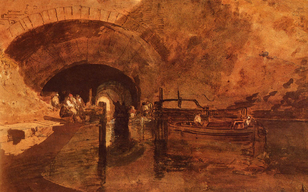 A Canal Tunnel Near Leeds by J. M. W. Turner. Turner artworks, Turner canvas art, J. M. W. Turner oil painting, Turner reproduction for sale. Landscape paintings, Turner art decor, Turner oil painting on canvas, Blue Surf Art