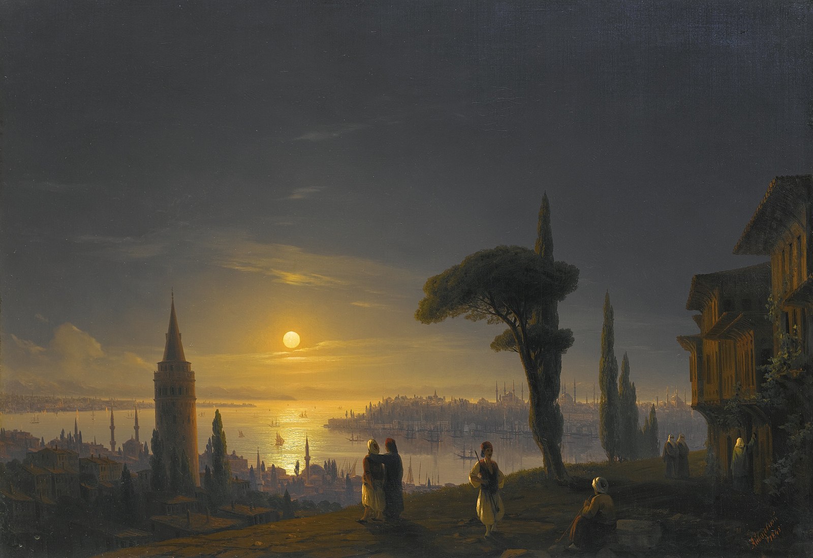 The Galata Tower by Moonlight Painting by Ivan Aivazovsky Reproduction