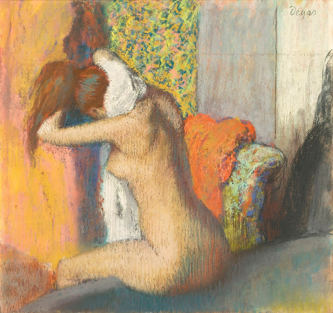 After the Bath, Woman Drying her Nape Painting by Edgar Degas Reproduction by Blue Surf Art .com