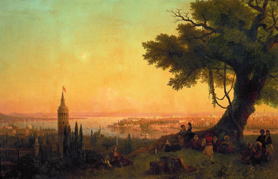 View of Constantinople by evening light by Moonlight Painting by Ivan Aivazovsky Reproduction