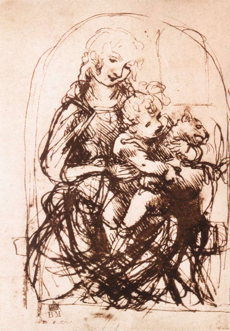 Study of the Madonna and Child with a Cat Painting by Leonardo da Vinci