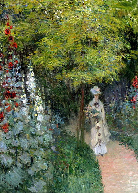 The Garden, Hollyhocks by Claude Monet