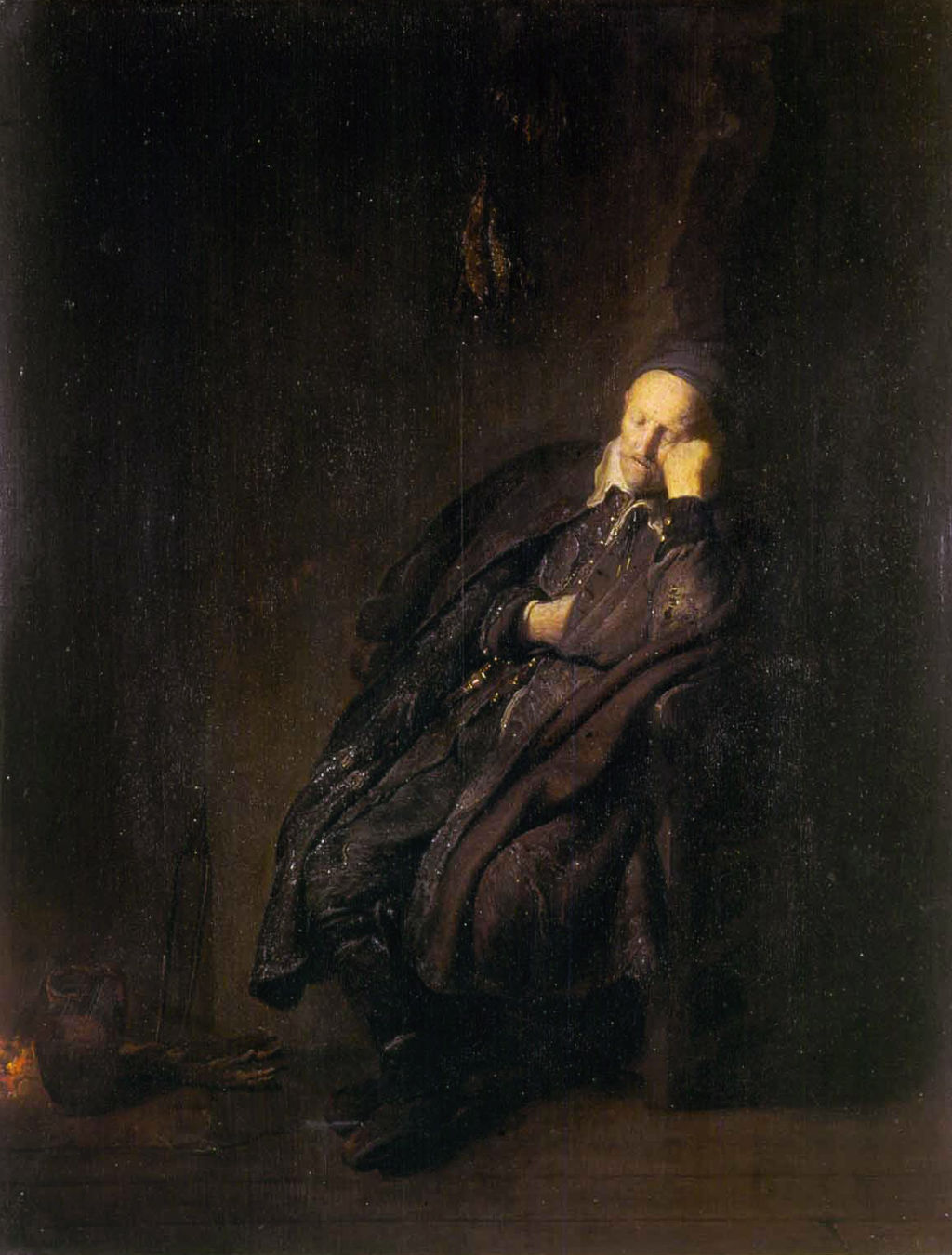 An Old Man Asleep by the Fire Painting by Rembrandt Reproduction for Sale