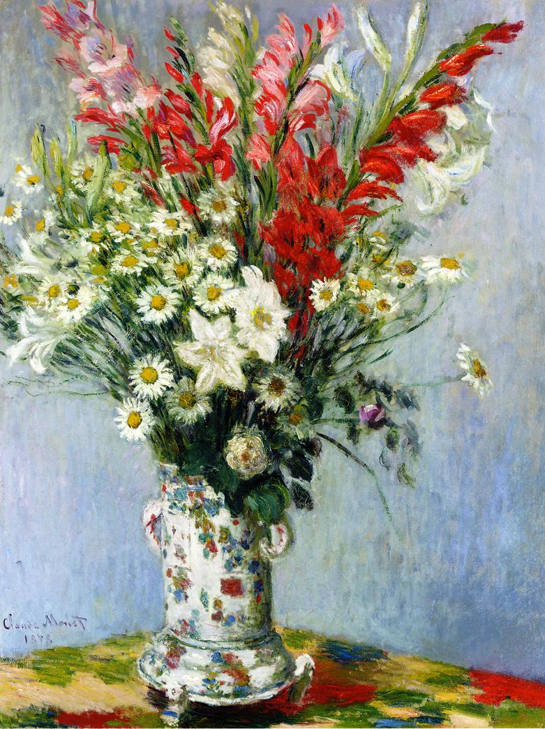 Bouquet of Gadiolas, Lilies and Dasies by Claude Monet. monet canvas art, monet wall art, monet reproduction for sale