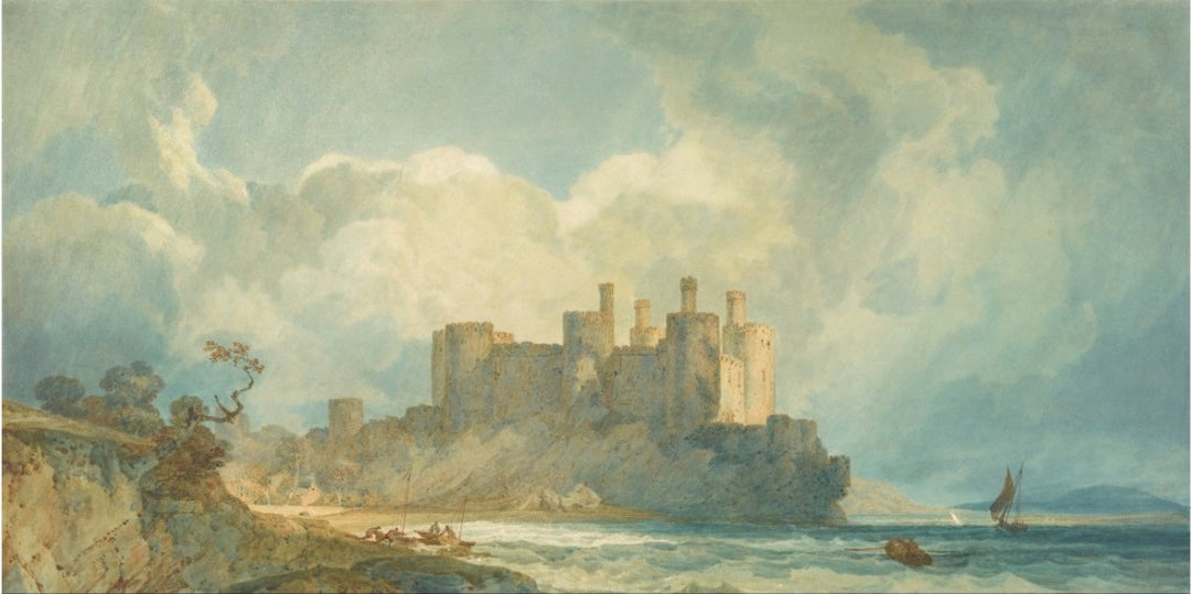 Conway Castle, North Wales by J. M. W. Turner. Turner artworks, Turner canvas art, J. M. W. Turner oil painting, Turner reproduction for sale. Landscape paintings, Turner art decor, Turner oil painting on canvas, Blue Surf Art