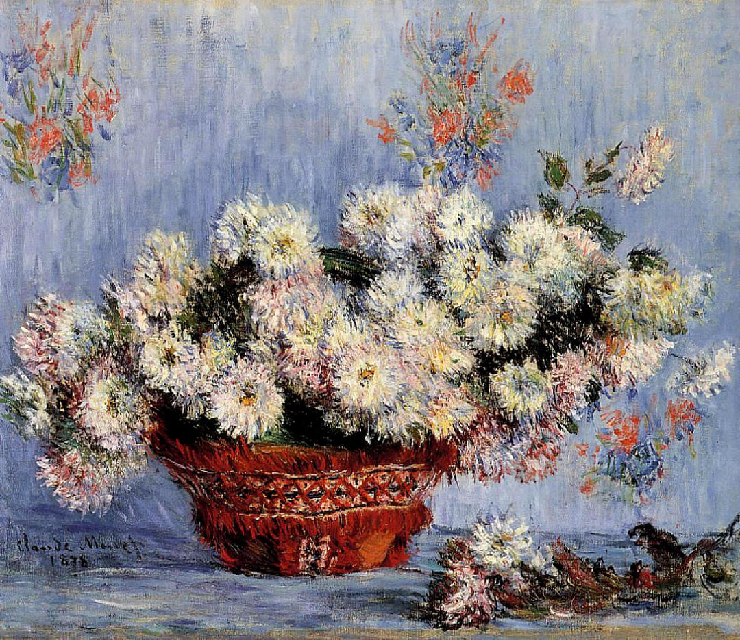 Chrysanthemums by Claude Monet. Monet canvas art, Monet wall art, Monet reproduction for sale. Blue Surf Art