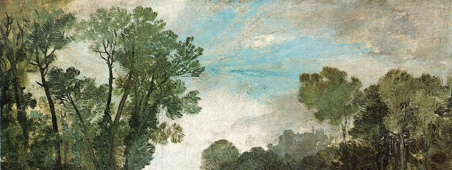 Tree Tops and Sky, Guildford Castle by J. M. W. Turner. Turner artworks, Turner canvas art, J. M. W. Turner oil painting, Turner reproduction for sale. Landscape paintings, Turner art decor, Turner oil painting on canvas, Blue Surf Art
