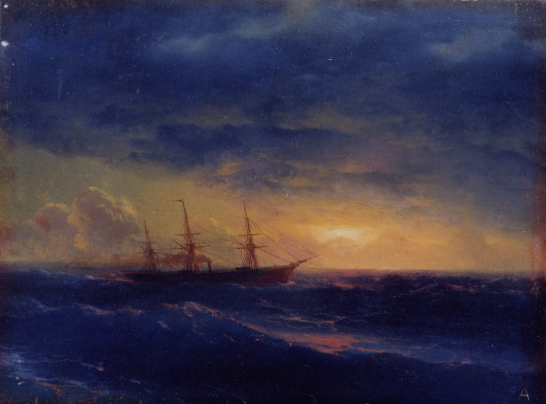 Cruiser in the sea at night Painting by Ivan Aivazovsky Reproduction