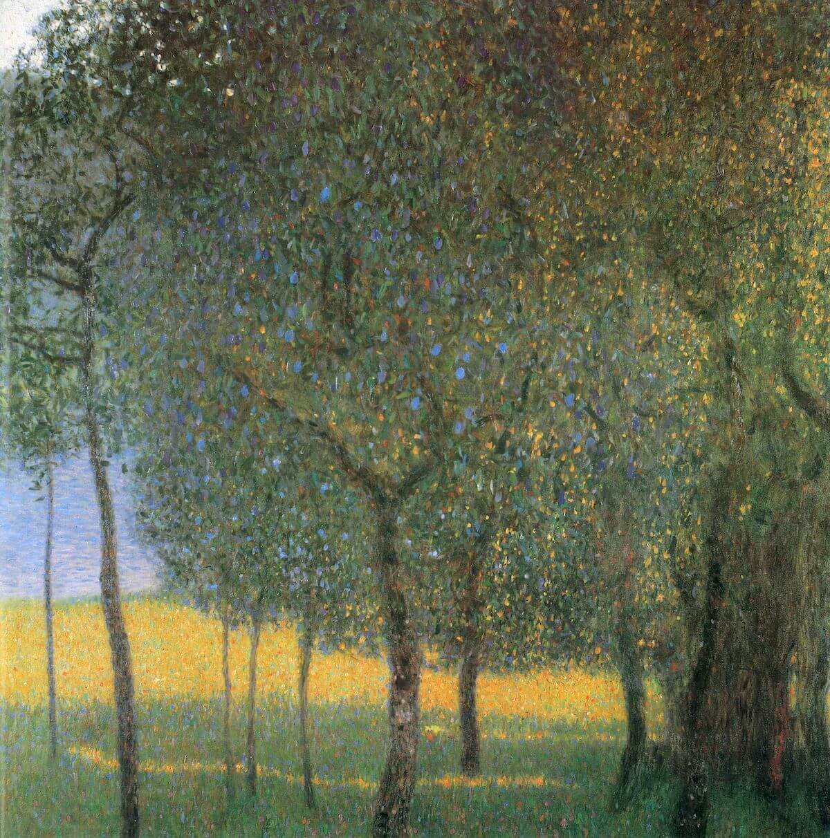 Fruit Trees, 1901 by Gustav Klimt. Gustav Klimt artwork, Klimt famous art, Klimt paintings, Klimt wall art, Klimt canvas art, Klimt popular art, Klimt art decor, Klimt reproduction, Klimt oil paintings, Klimt Oil paints, Klimt home decor.