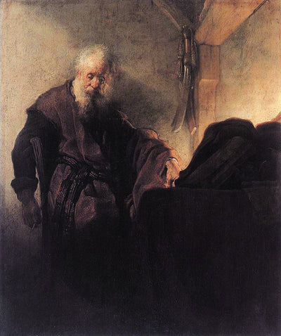 The apostle Paul at his Writing Desk Painting by Rembrandt Reproduction for Sale
