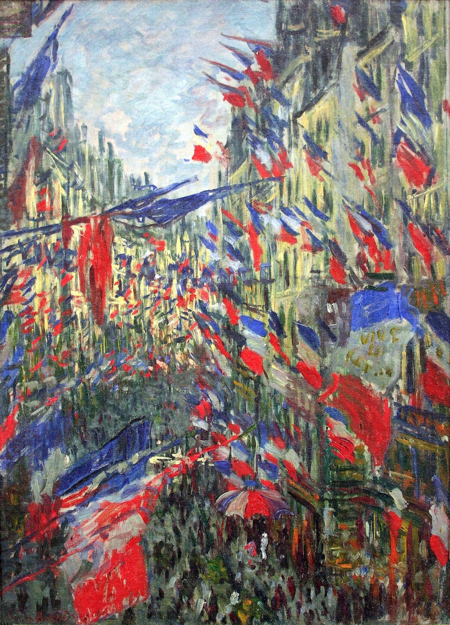The Rue Montargueil with Flags by Claude Monet. Monet canvas art, Monet artworks, Monet wall art, Monet reproduction for sale. Blue Surf Art