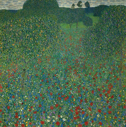 Poppy Field by Gustav Klimt. Gustav Klimt artwork, Klimt famous art, Klimt paintings, Klimt wall art, Klimt canvas art, Klimt popular art, Klimt art decor, Klimt reproduction, Klimt oil paintings, Klimt Oil paints, Klimt home decor.