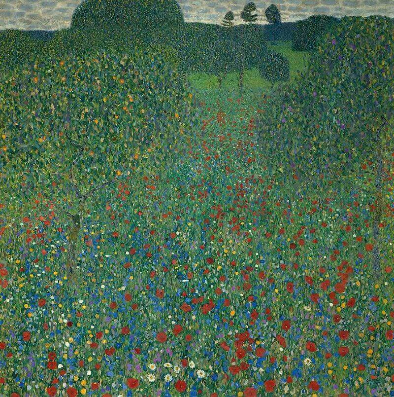Poppy Field by Gustav Klimt. Gustav Klimt artwork, Klimt famous art, Klimt paintings, Klimt wall art, Klimt canvas art, Klimt popular art, Klimt art decor, Klimt reproduction, Klimt oil paintings, Klimt Oil paints, Klimt home decor.