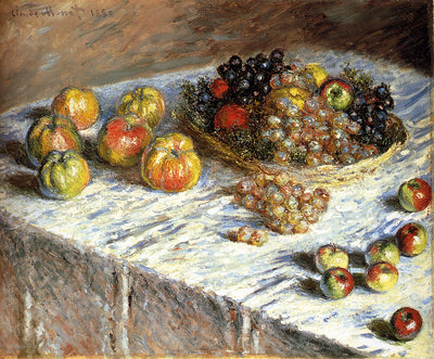 Still Life with Apples And Grapes by Claude Monet. Blue Surf Art