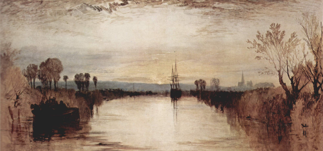 Chichester Canal by J. M. W. Turner, Turner artworks, Turner canvas art, J. M. W. Turner oil painting, Turner reproduction for sale. Landscape paintings, Turner art decor, Turner oil painting on canvas, Blue Surf Art