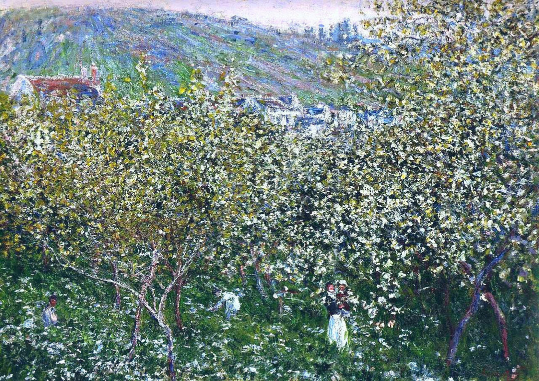 Vetheuil, Flowering Plum Trees by Claude Monet. Blue Surf Art