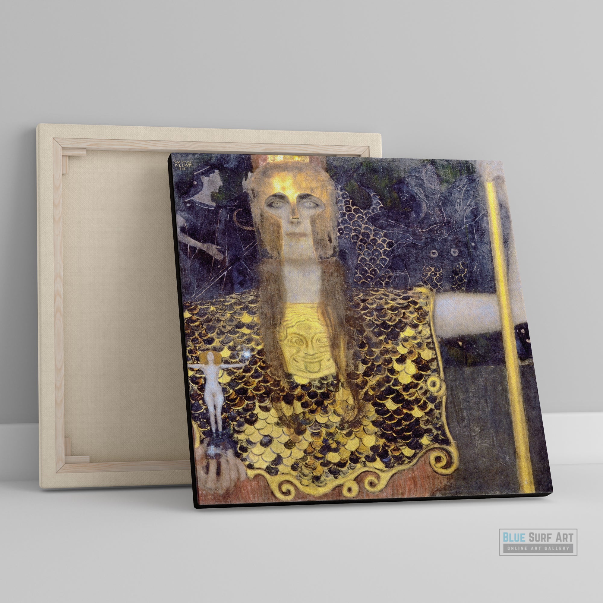 Pallas Athena by Gustav Klimt reproduction for sale, oil painting on canvas - blue surf art