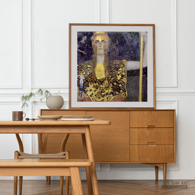 Pallas Athena by Gustav Klimt reproduction for sale, oil painting on canvas - blue surf art - 3