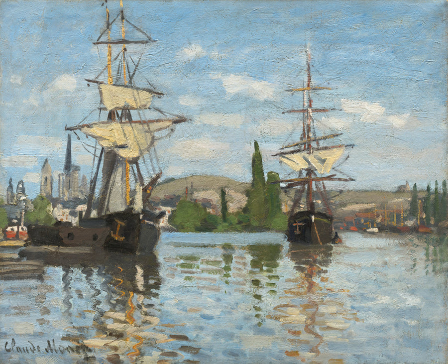 Ships Riding on the Seine at Rouen by Claude Monet. Blue Surf Art