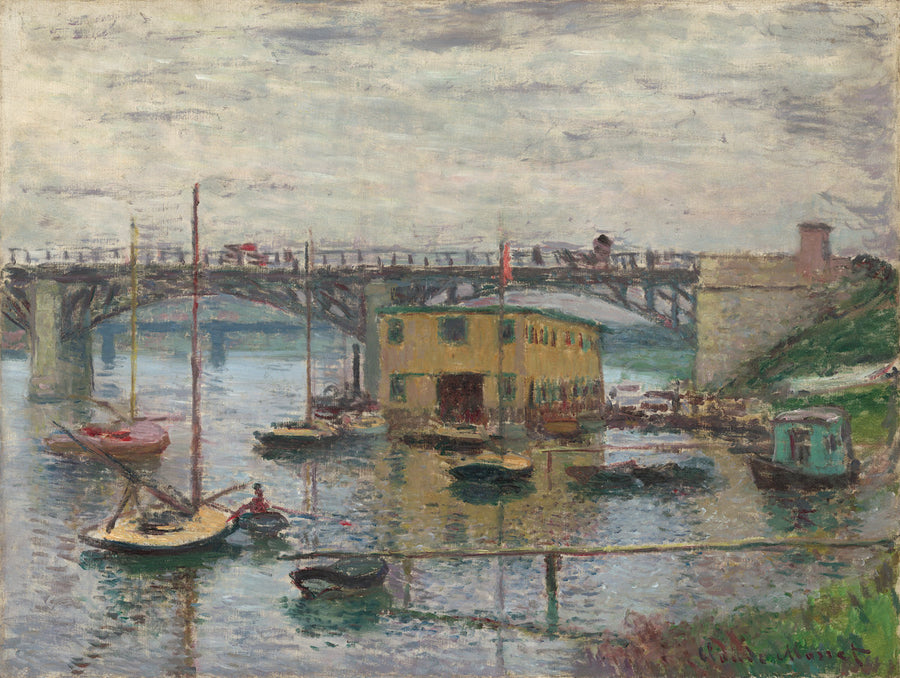 Bridge at Argenteuil on a Gray Day by Claude Monet. Blue Surf Art