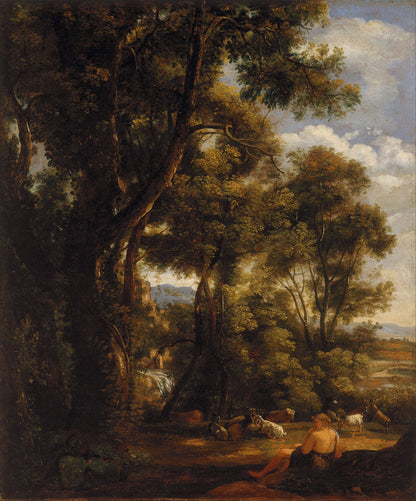 Landscape with goatherd and goats (after Claude) by John Constable Reproduction Painting for Sale - Blue Surf Art