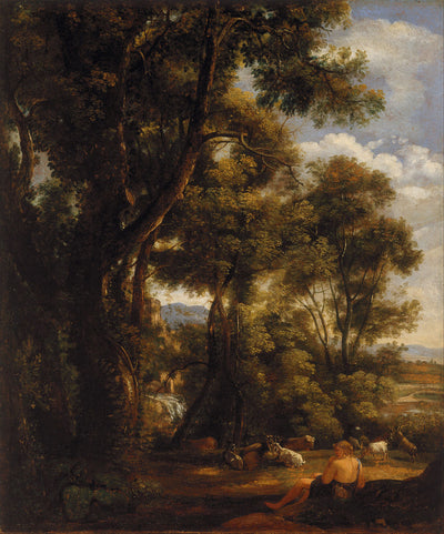 Landscape with goatherd and goats (after Claude) by John Constable Reproduction Painting for Sale - Blue Surf Art