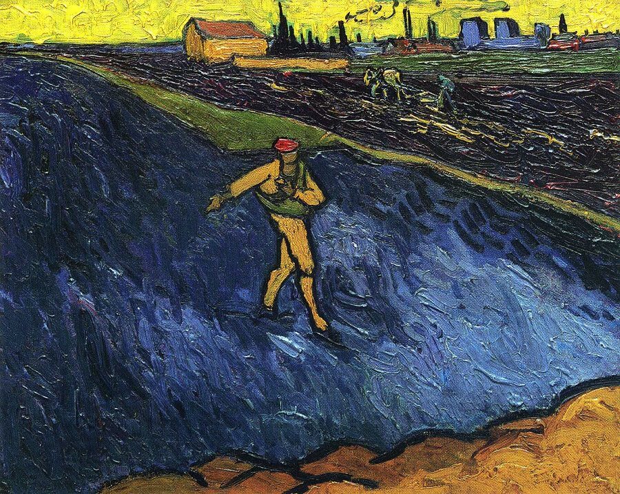 The Sower, with the Outskirts of Arles in the Background, 1888 by Van Gogh Reproduction for Sale - Blue Surf Art
